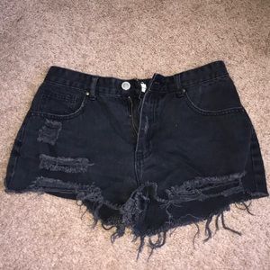 black denim ripped shorts